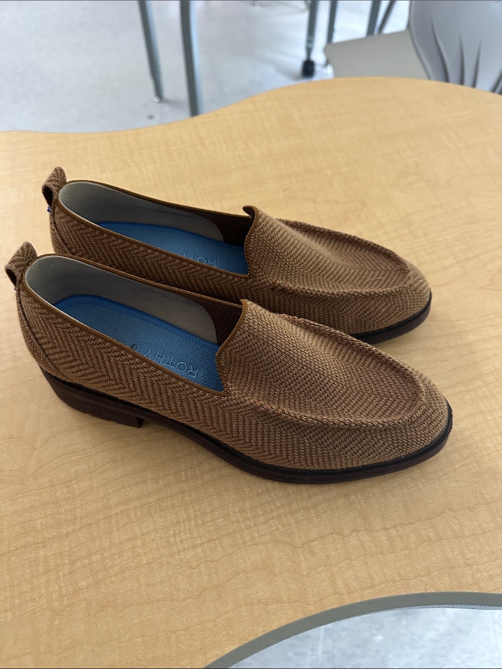 Rothy's Women’s Knit Slip-On Chunky Heel Loafers in Tobacco